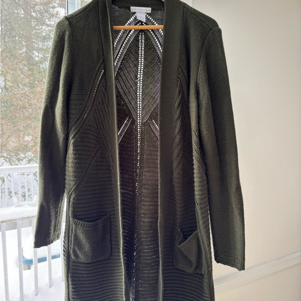 Design History Dark Green Open Front Cardigan